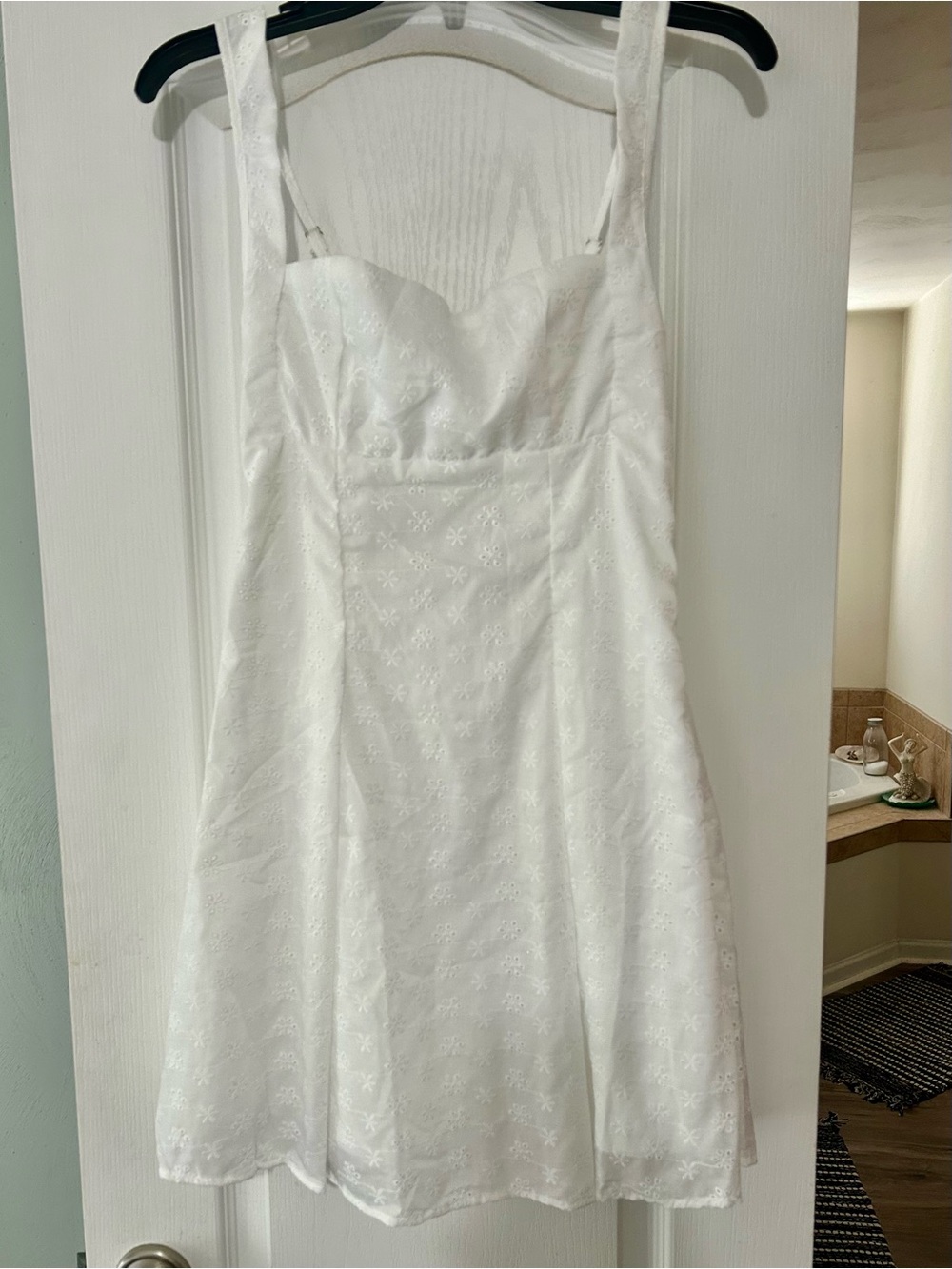 White Summer/Graduation Open back with bow, Embroidered Mini Dress